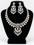 Silver Pearl Crystal Necklace Set