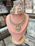 Ruby red and clear crystal necklace set with matching earrings